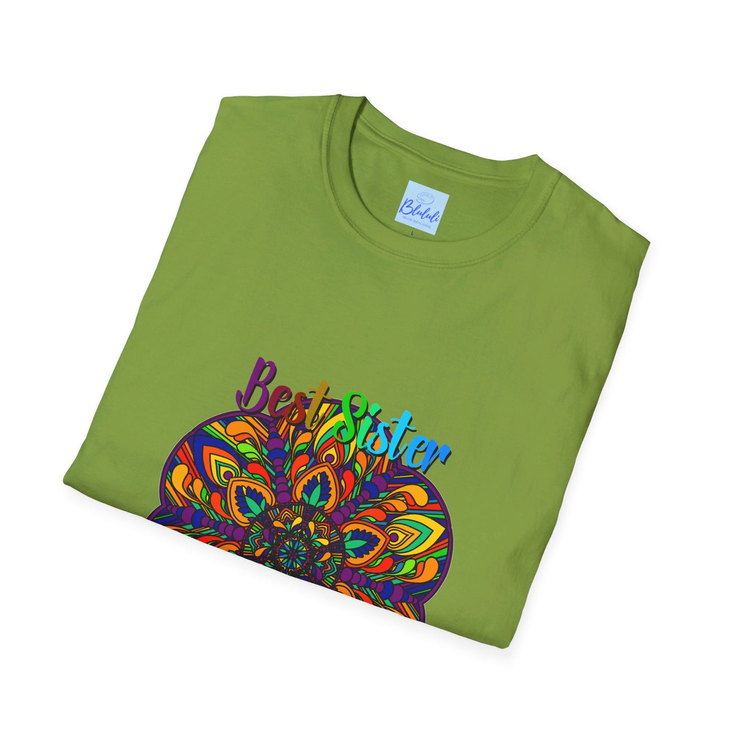 Colorful mandala art gift for sister unisex softstyle t-shirt with hand-drawn design