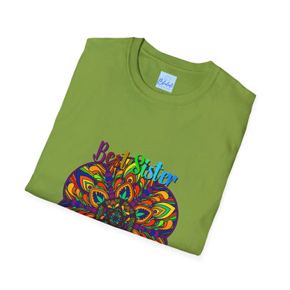 Colorful mandala art gift for sister unisex softstyle t-shirt with hand-drawn design