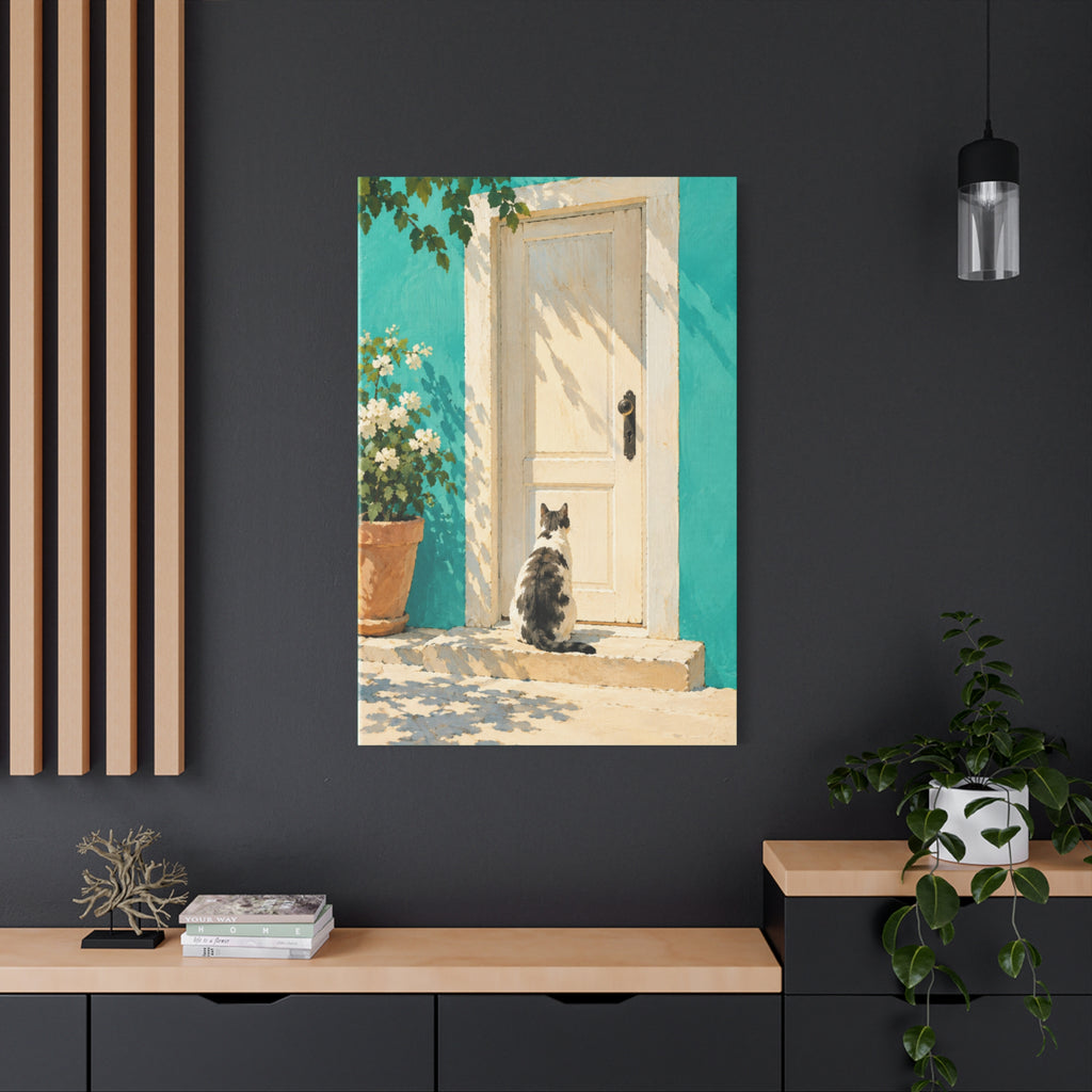 Sunlit Doorway Cat Canvas Wall Art