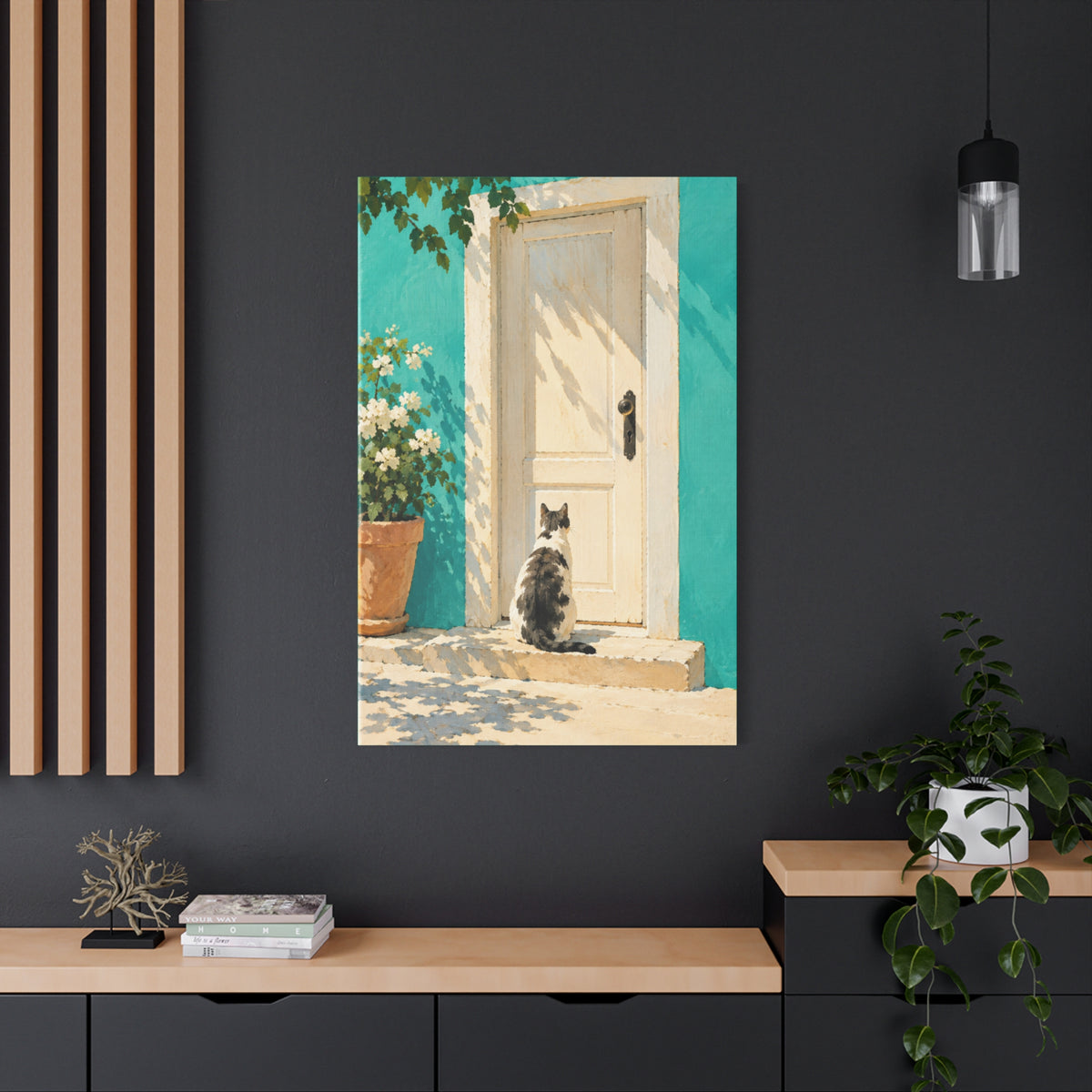Sunlit Doorway Cat Canvas Wall Art