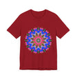 Vibrant and intricate geometric mandala design on a colorful t-shirt