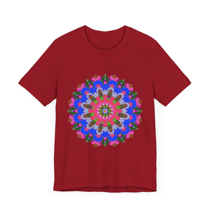 Vibrant and intricate geometric mandala design on a colorful t-shirt