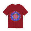 Vibrant and intricate geometric mandala design on a colorful t-shirt