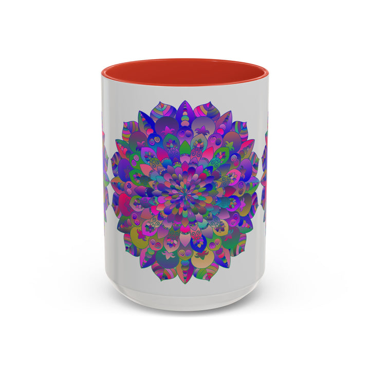 Colorful and mesmerizing psychedelic mandala mug featuring intricate spiritual art designs