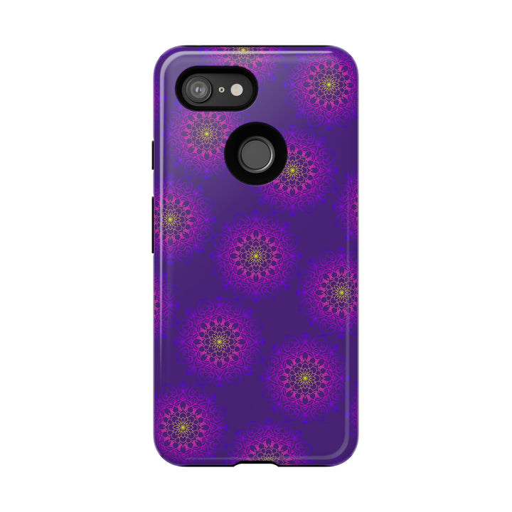 Intricate Purple Floral iPhone Case with Bold Mandala Design