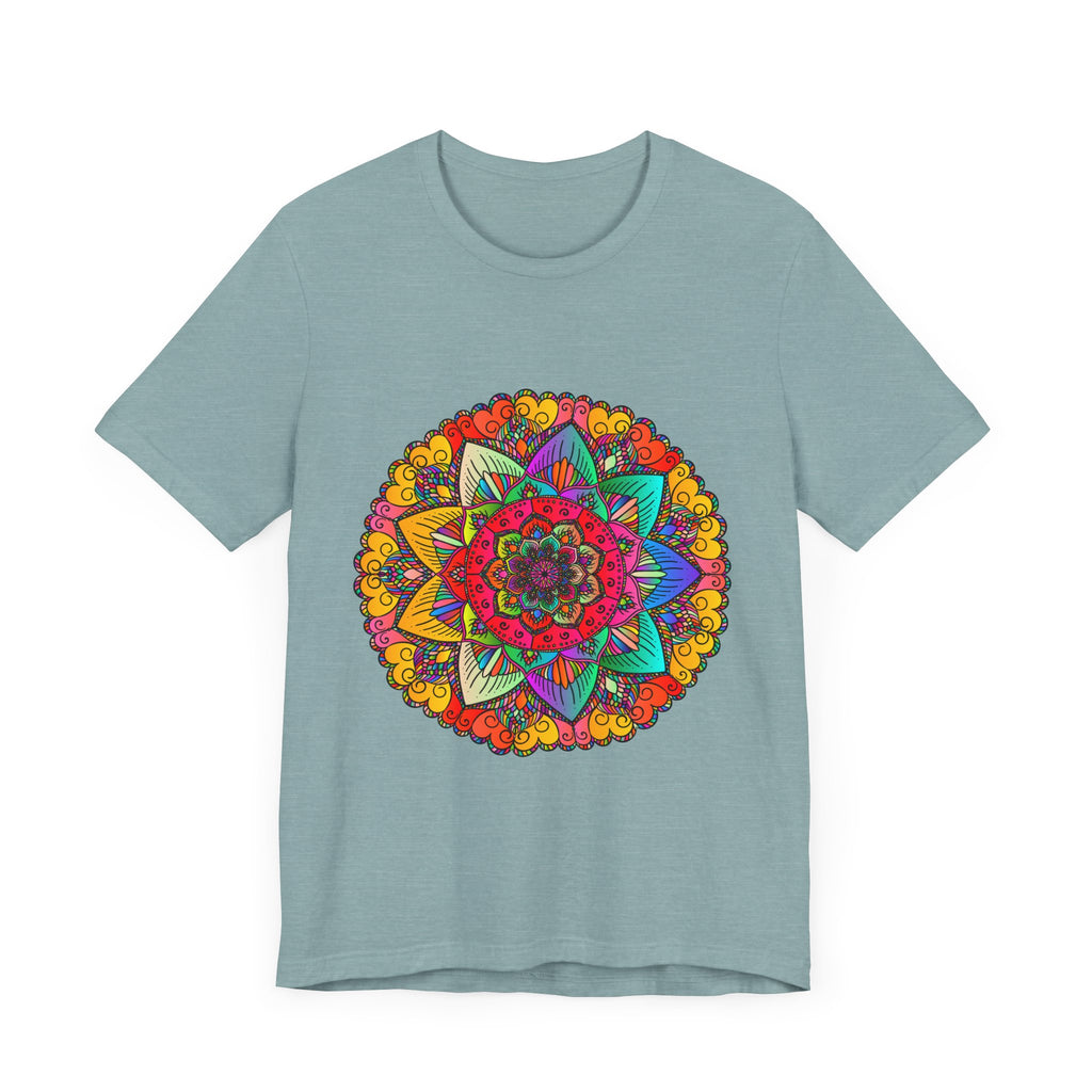 Vibrant Mandala Tee with Red and Yellow Spiritual Design