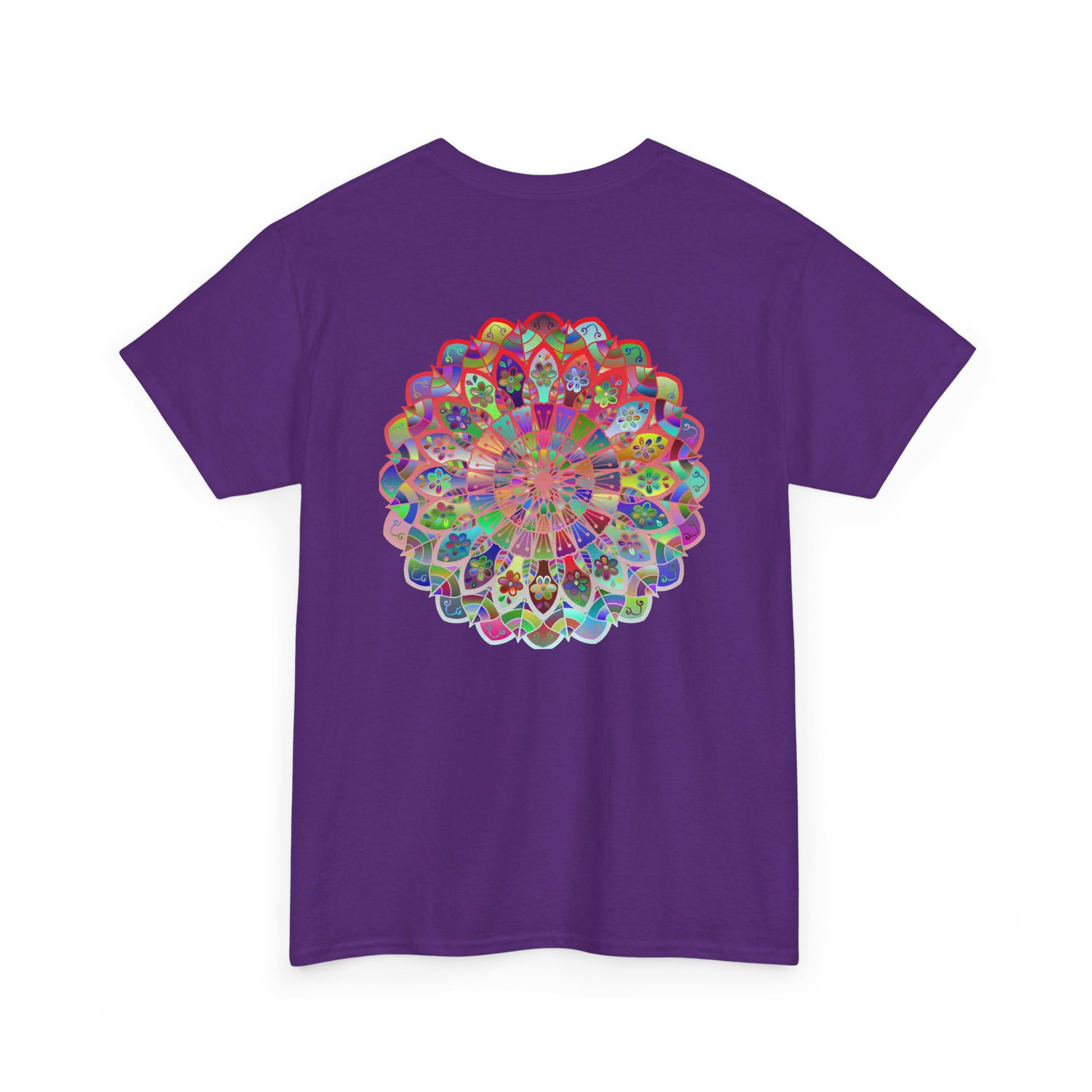 A colorful mandala design printed on a comfortable unisex heavy cotton t-shirt, perfect for yoga and mindfulness practice