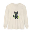 Black Cat Watercolor Long Sleeve T-Shirt featuring a realistic watercolor print of a black cat on a comfortable long sleeve shirt