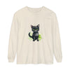 Black Cat Watercolor Long Sleeve T-Shirt featuring a realistic watercolor print of a black cat on a comfortable long sleeve shirt