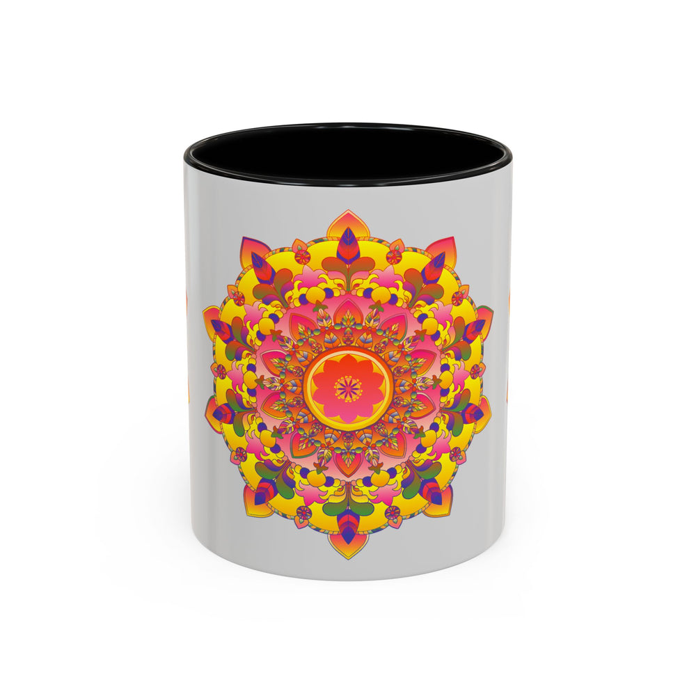 A vibrant and detailed mandala art mug with colorful and intricate design