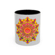 A vibrant and detailed mandala art mug with colorful and intricate design