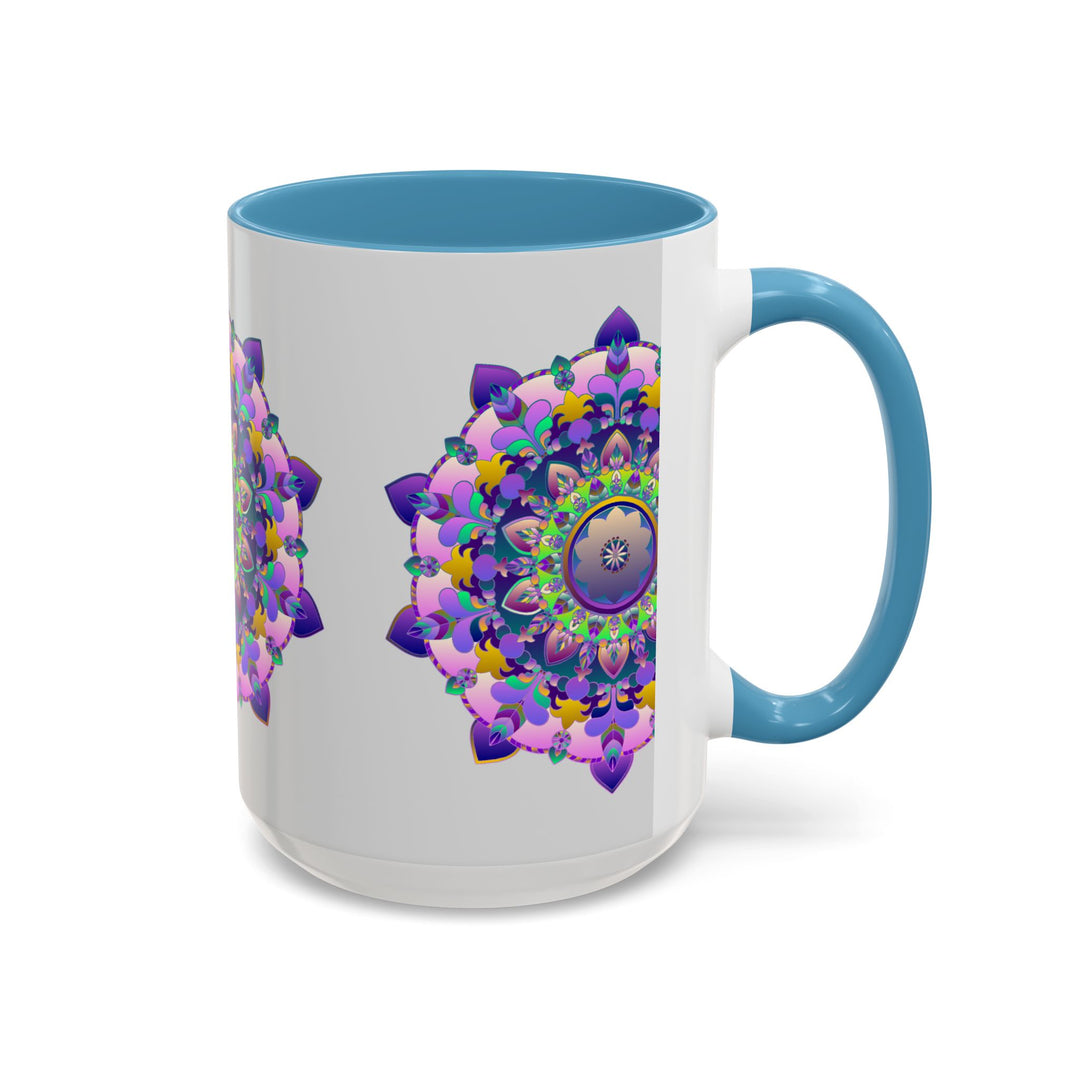 Beautiful handcrafted mandala art mug with vibrant floral design and intricate patterns