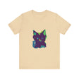 Neon Black Cat Mystery T-Shirt: A vibrant black T-shirt featuring a mysterious neon-colored black cat design