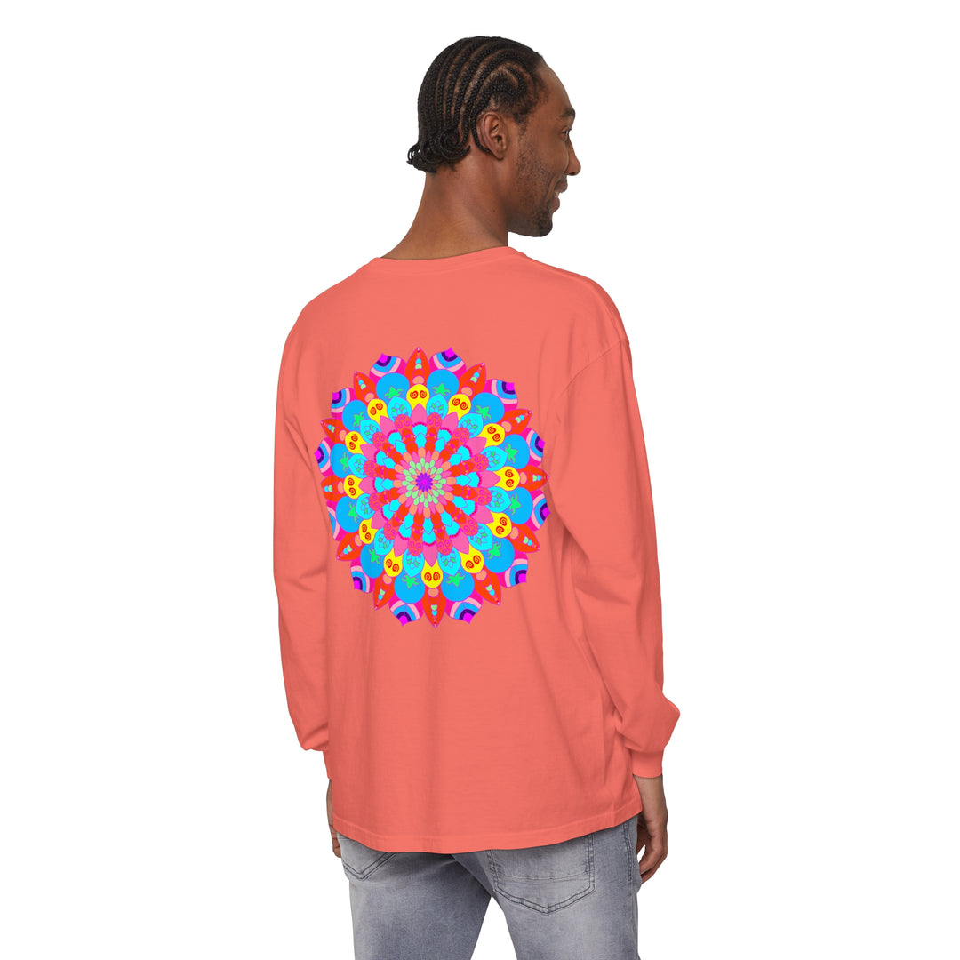 Vibrant and intricate mandala design on a unisex long sleeve t-shirt