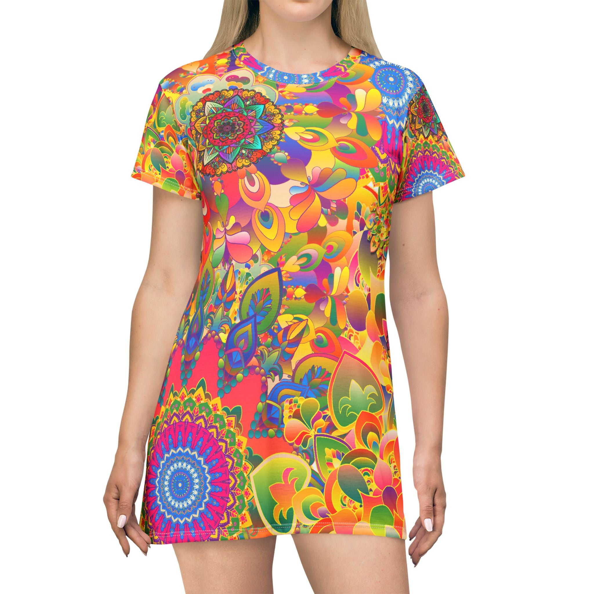 Psychedelic Floral Mandala T-Shirt Dress