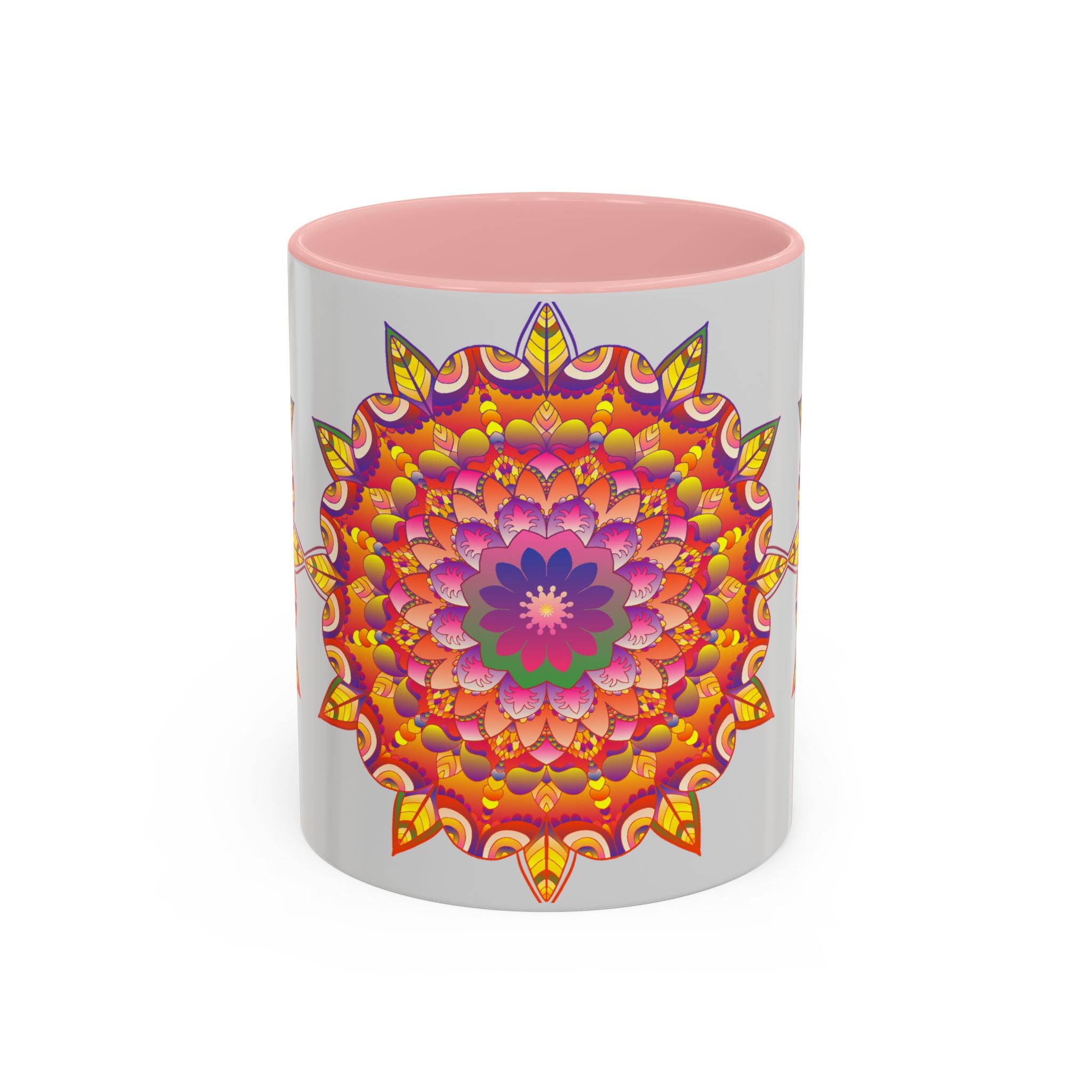 Beautiful mandala art mug with colorful floral design, perfect for enjoying your favorite hot beverages in style