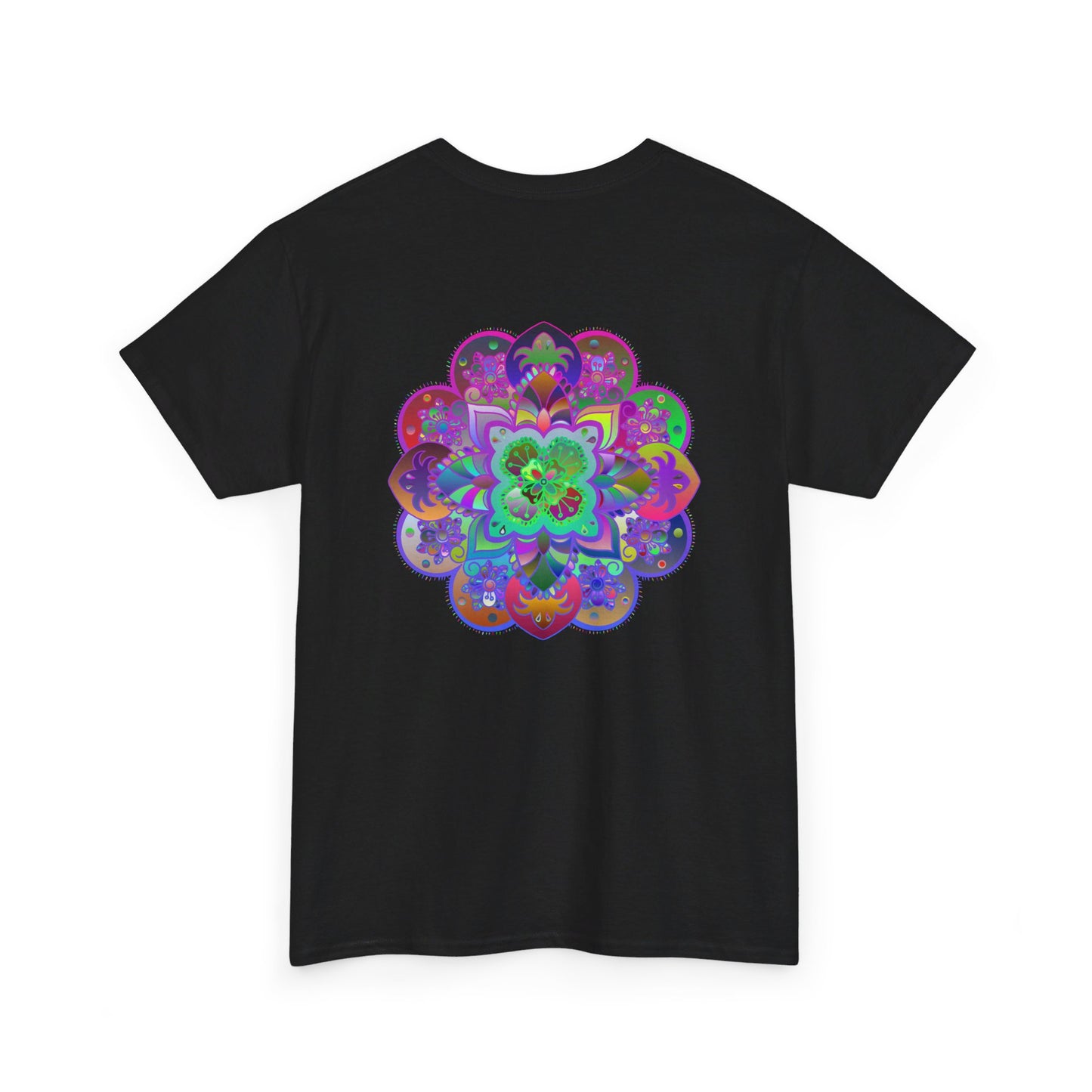 Unisex heavy cotton tee with vibrant mandala art design for yoga and mindfulness