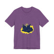 Black Cat Mystery - Street Art T-Shirt: A black t-shirt featuring a mysterious black cat street art design