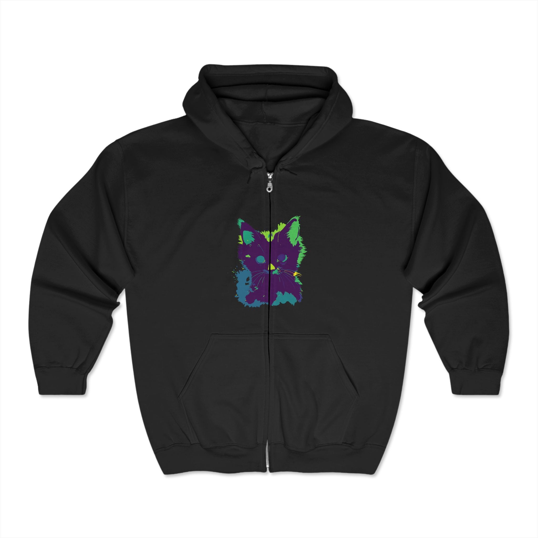 Beautiful watercolor hoodie featuring a mystical black cat design on the front