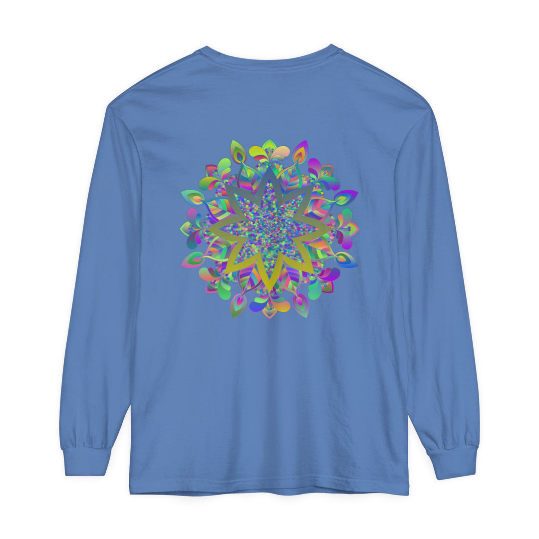 Vibrant and intricate colorful mandala design on unisex long sleeve t-shirt