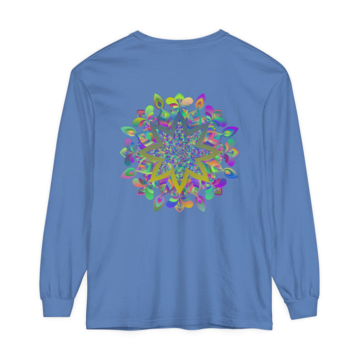 Vibrant and intricate colorful mandala design on unisex long sleeve t-shirt