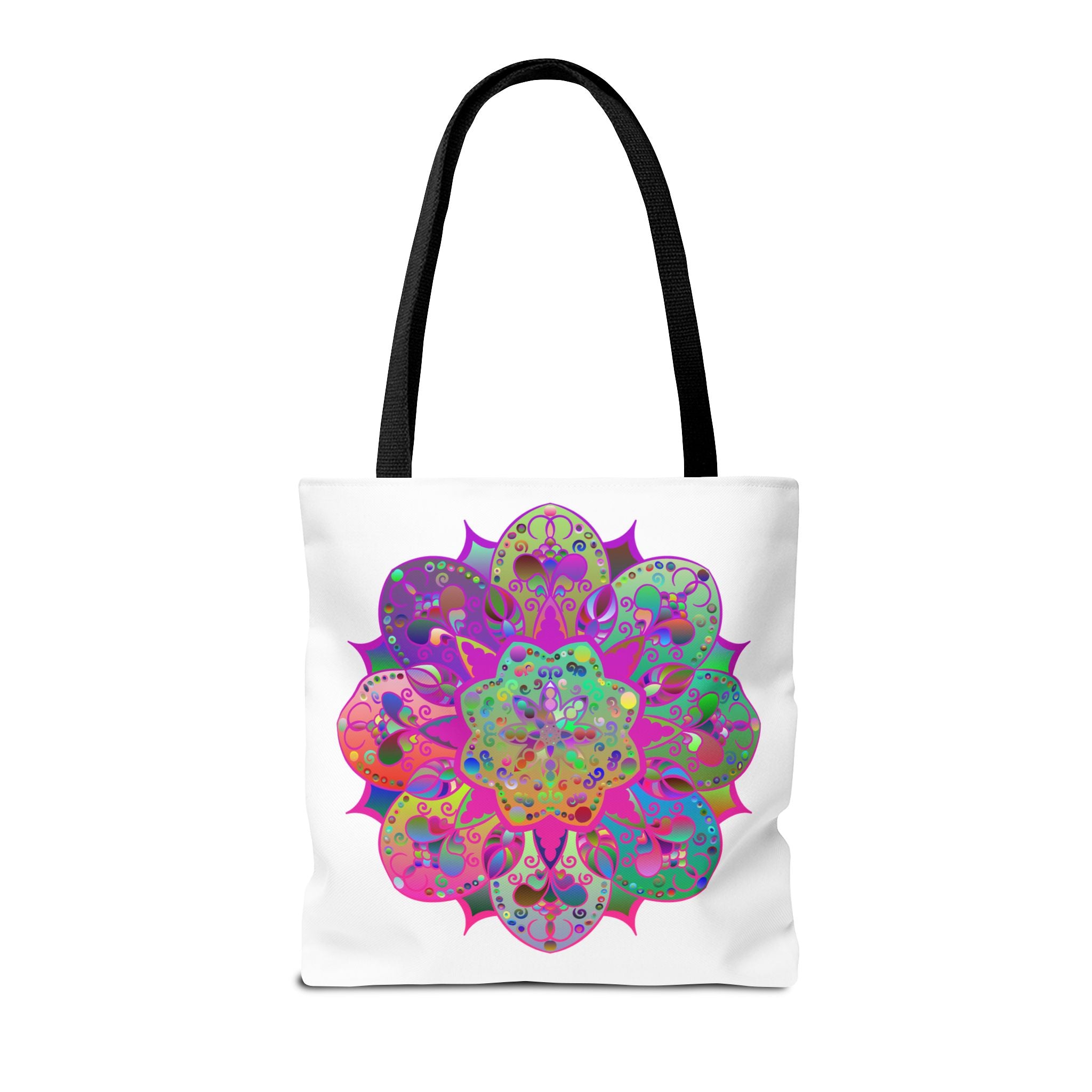 Vibrant and intricate mandala design tote bag with colorful floral patterns