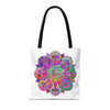 Vibrant and intricate mandala design tote bag with colorful floral patterns