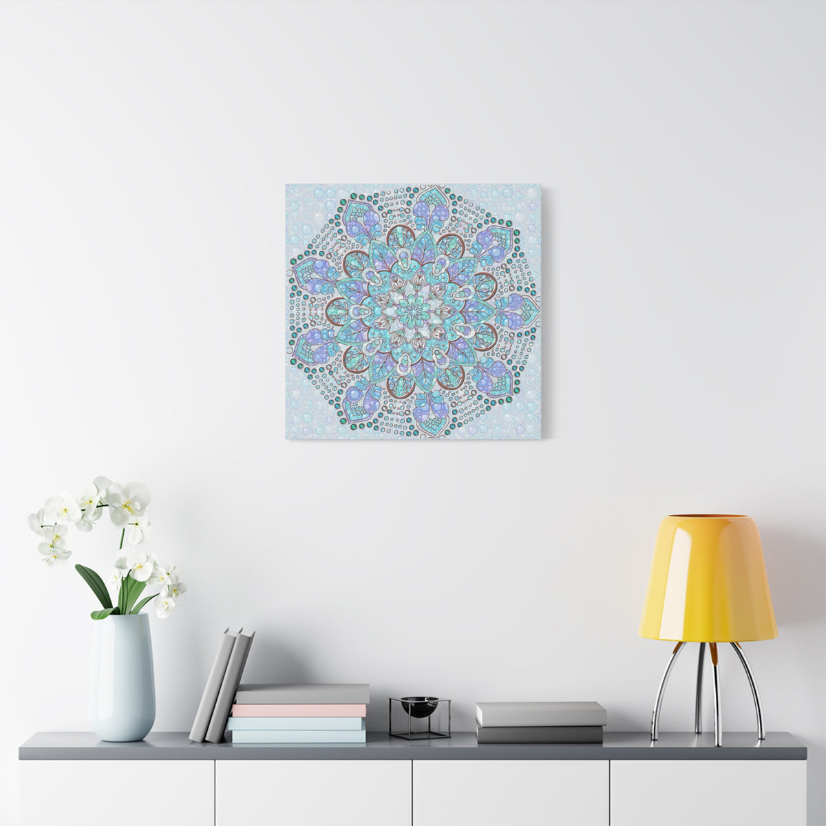 Mandala Canvas Wall Art – Blue and Purple Boho Meditation Decor