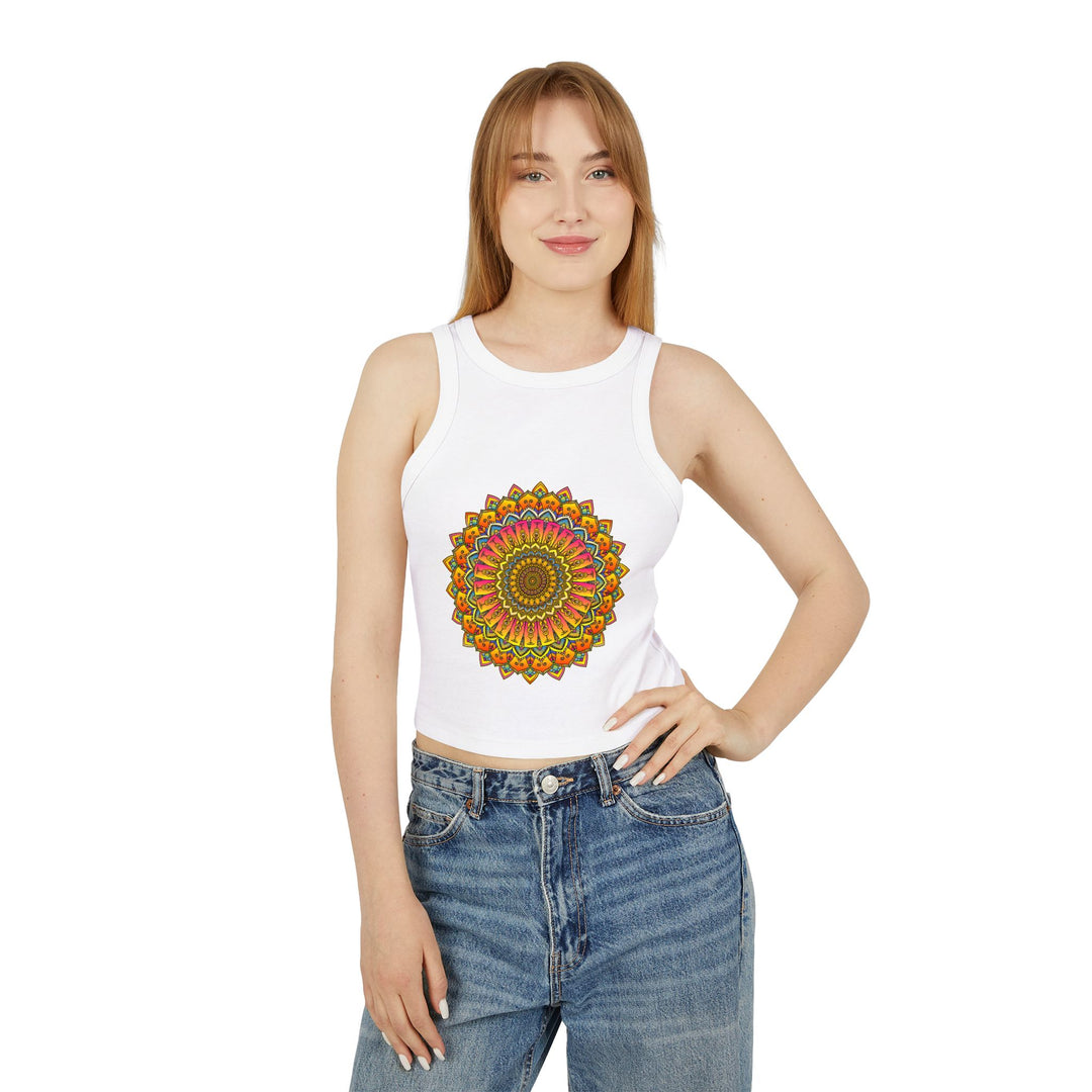 Colorful and intricate mandala design on a comfortable racerback tank top