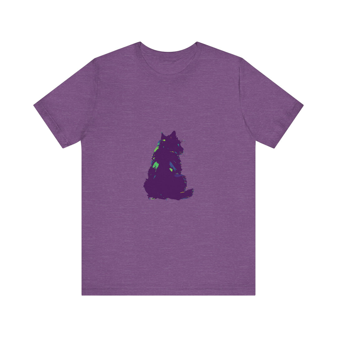 A vibrant and eye-catching t-shirt featuring a mysterious black cat silhouette