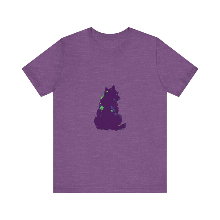 A vibrant and eye-catching t-shirt featuring a mysterious black cat silhouette