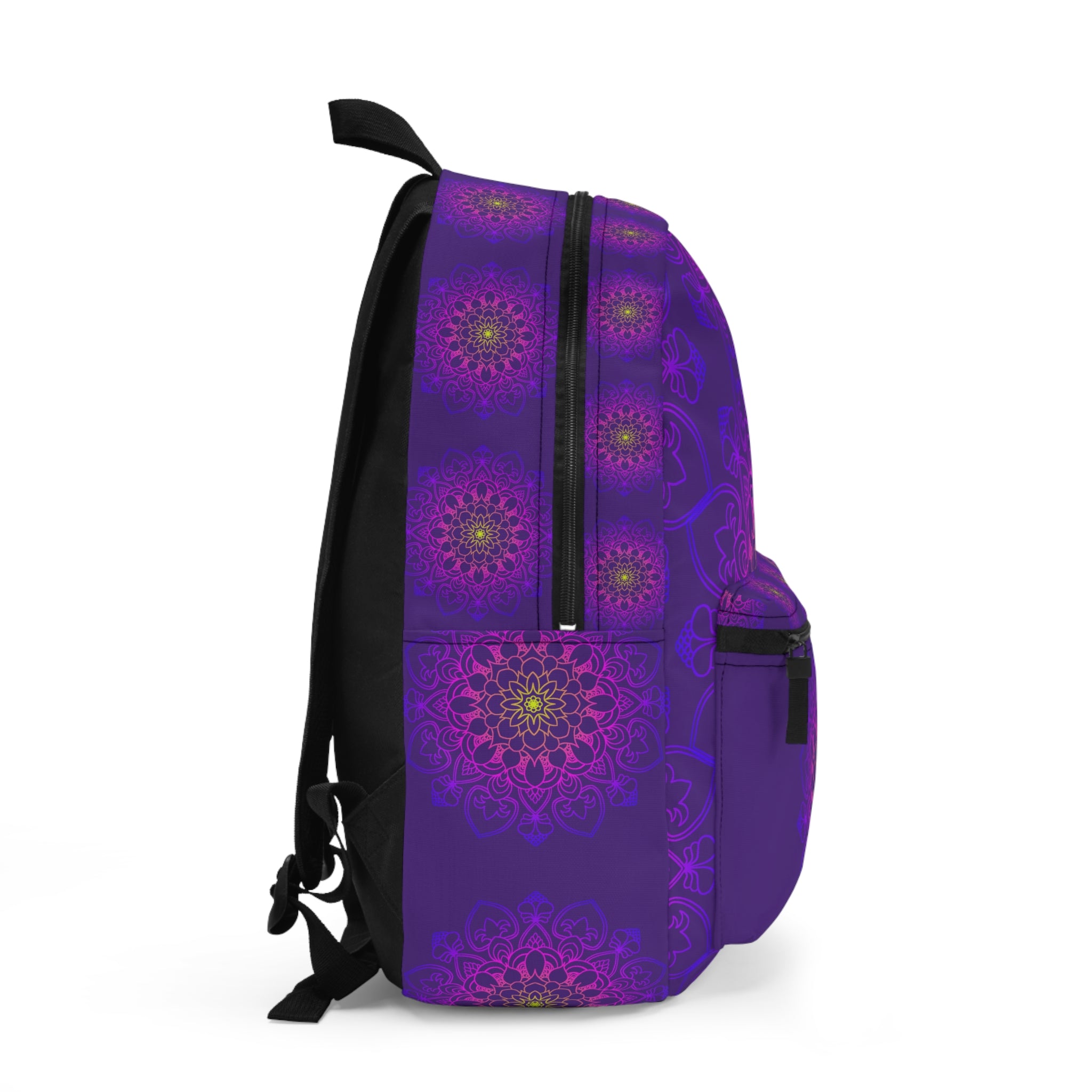 Bohemian Floral Backpack - Vibrant Purple Mandala Design