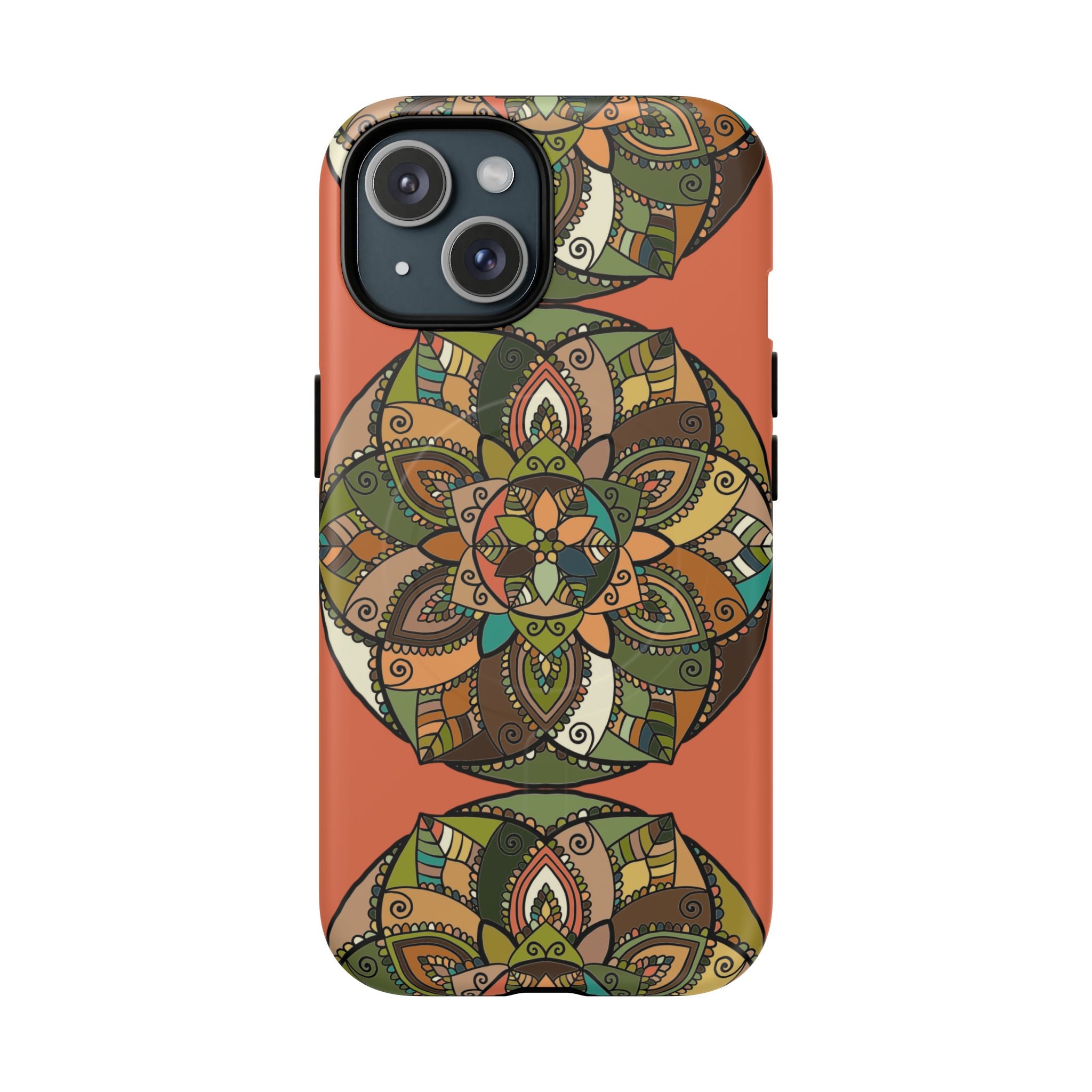 Mandala Floral Tough Magnetic Phone Case — Boho Earth-Tone Protective Cover
