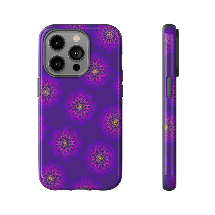 Intricate Purple Floral iPhone Case with Bold Mandala Design