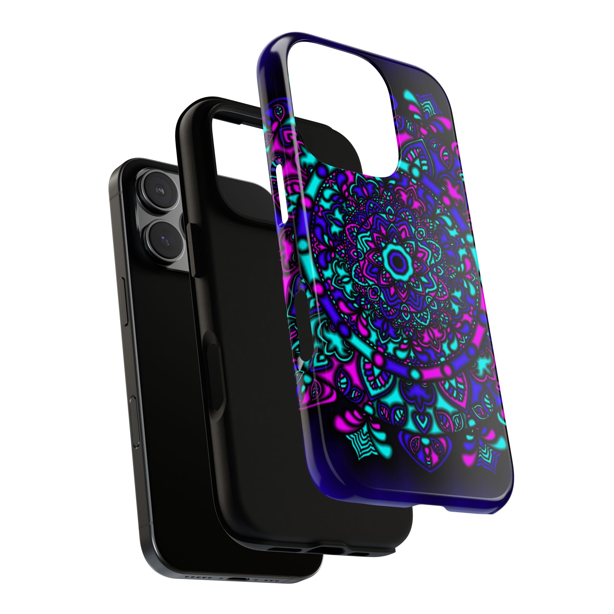 Mandala Neon Phone Case — Purple & Teal Protective Tough Case