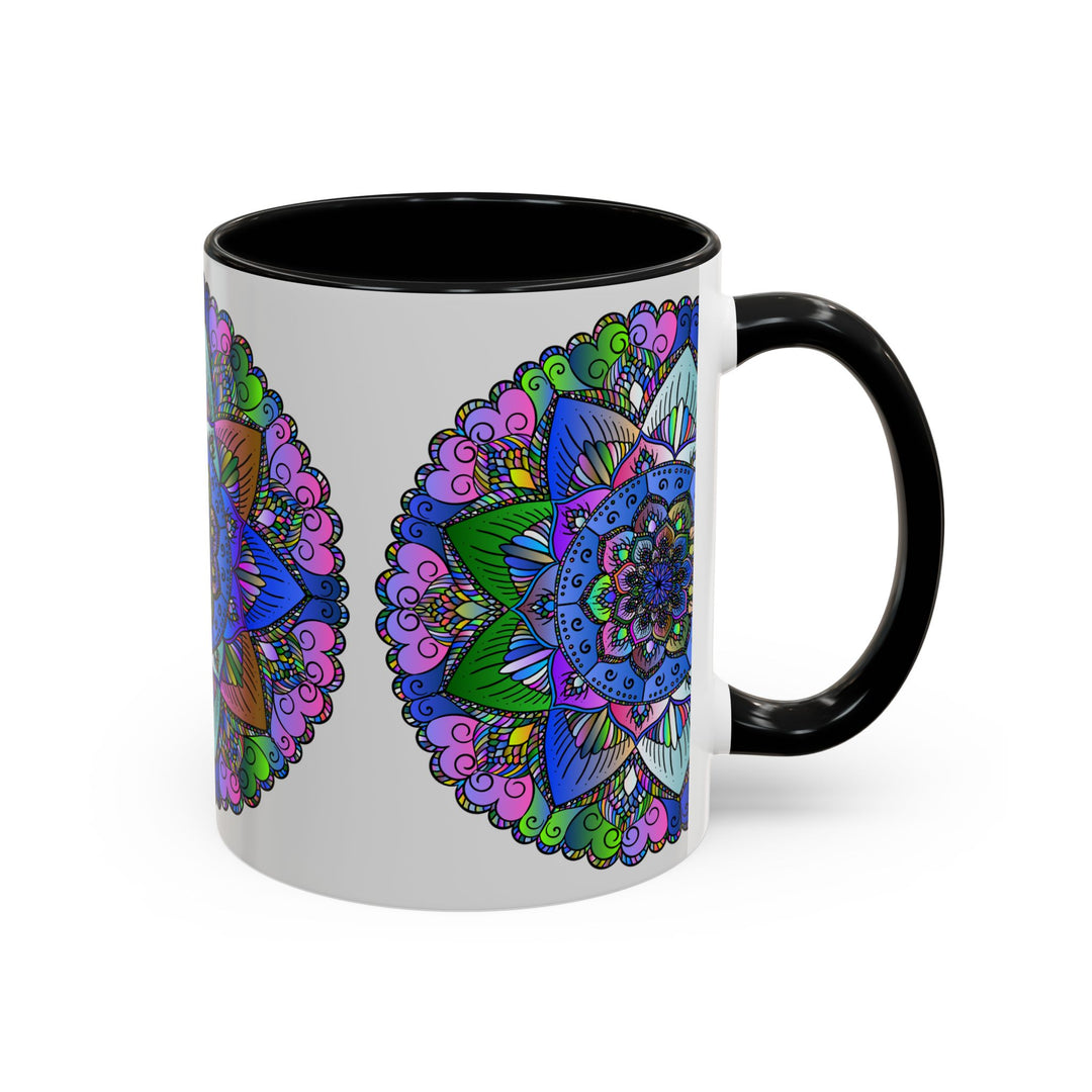 A vibrant and intricate mandala design adorns this peaceful and colorful mug