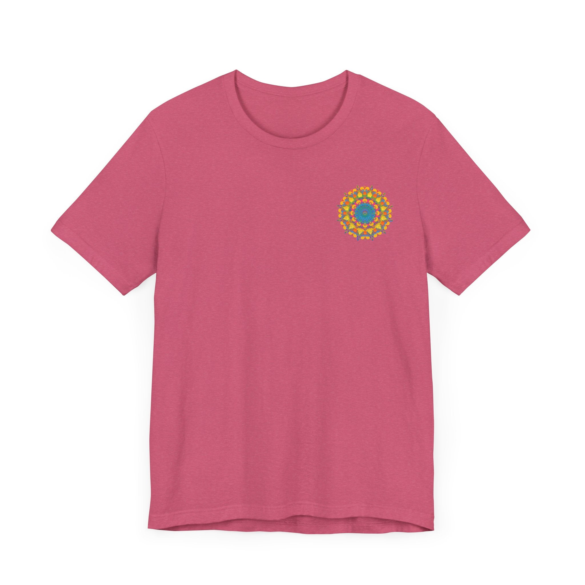 A beautiful and colorful mandala design t-shirt promoting peace and harmony