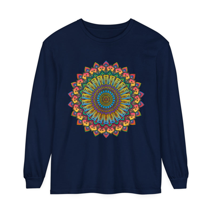 Beautiful and detailed mandala design on a unisex long sleeve t-shirt