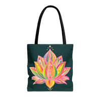 Colorful Mandala Lotus Tote Bag featuring intricate floral design and durable, spacious fabric for stylish and functional everyday use