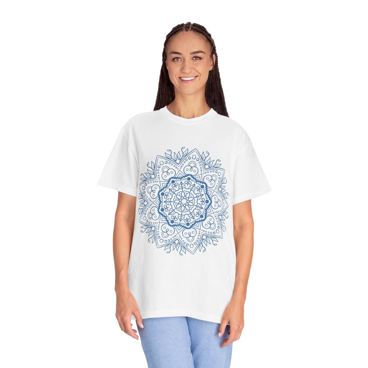 Handmade Mandala Art Tshirt - Unisex Garment-Dyed Tee in vibrant colors