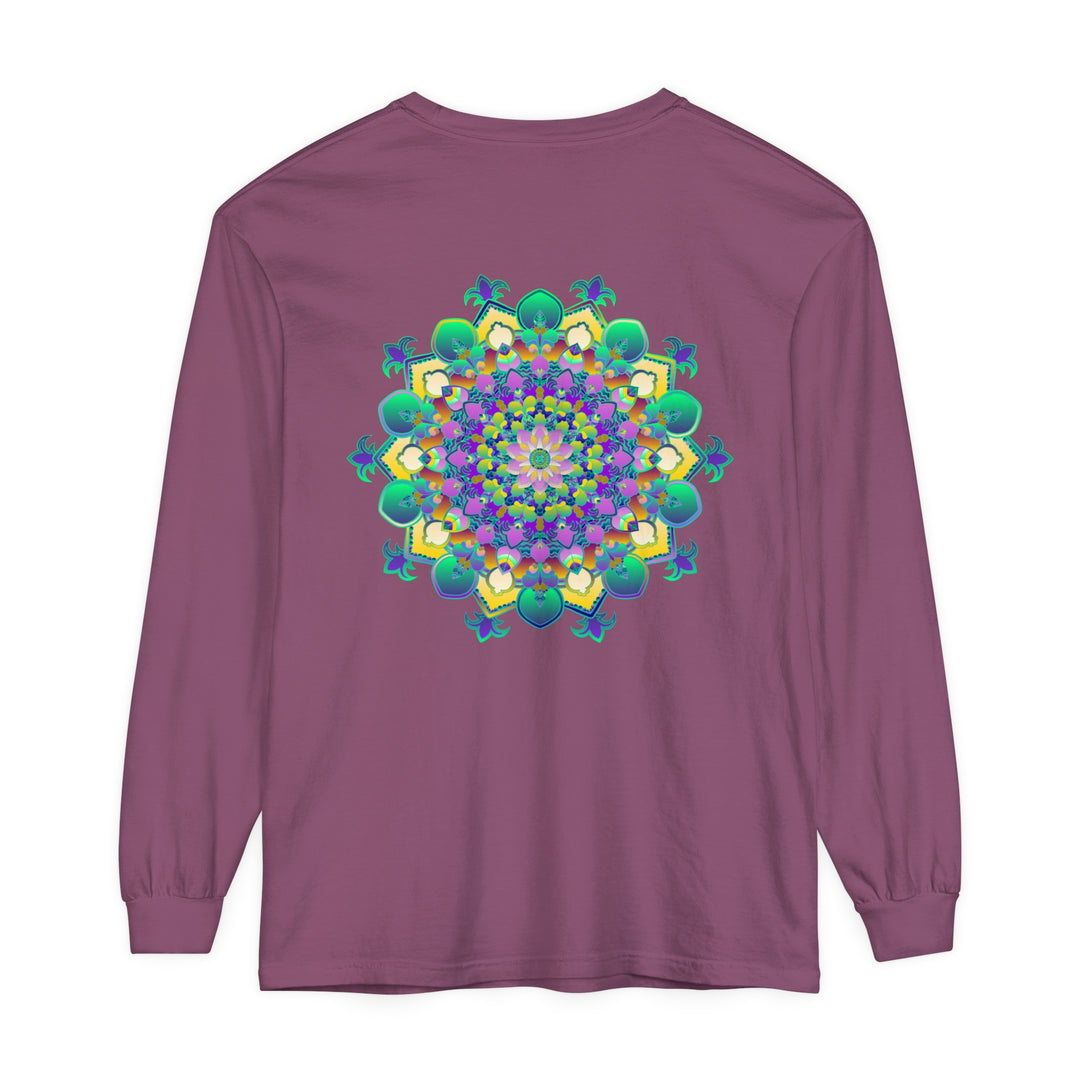 Intricate Mandala Long Sleeve T-Shirt with detailed hand-drawn design in vibrant colors