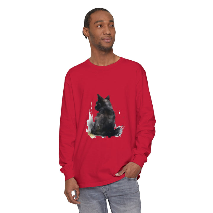 Black Cat Watercolor Dream - Long Sleeve T-Shirt: A comfortable and stylish t-shirt featuring a beautiful watercolor design of a black cat