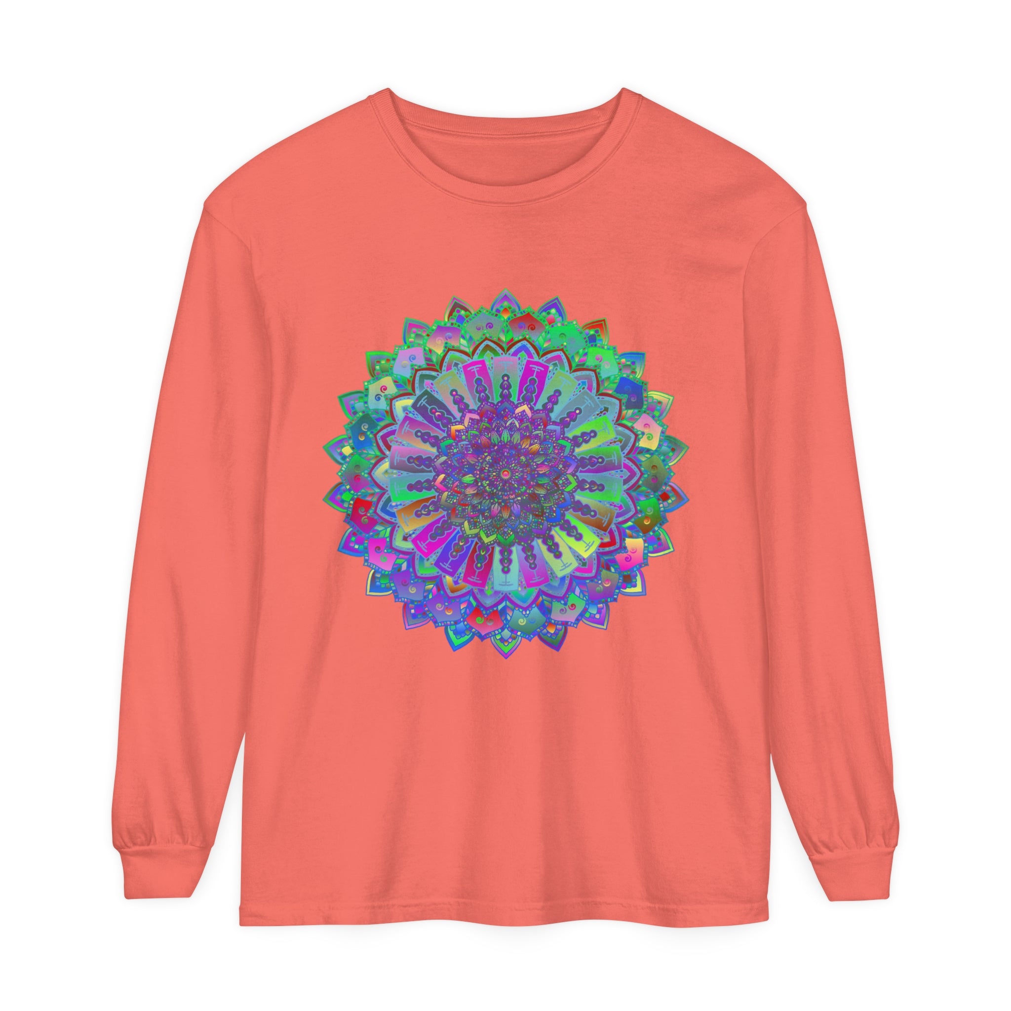 Colorful and intricate mandala design long sleeve t-shirt for a vibrant look