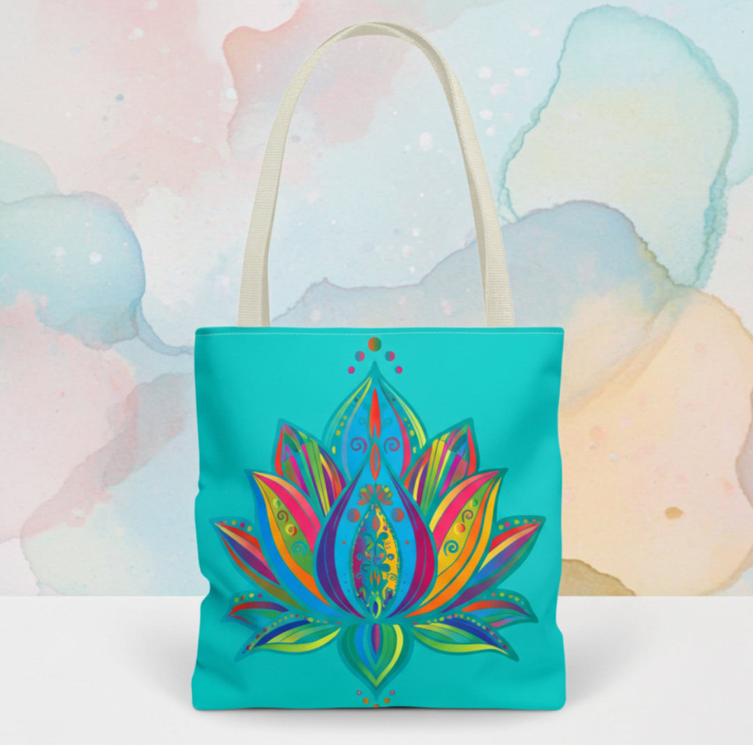 Sky Lotus Tote Bag - Azure Blue Floral Shoulder Bag for Women