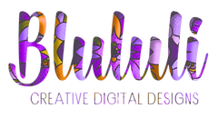 Colorful logo with 'Blululì’ text in colorful patterned green-blue-purple texture