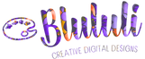 Colorful logo with the text 'Blululi Creative Digital Designs' on a transparent background