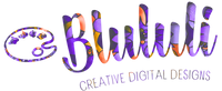 Colorful logo with the text 'Blululi Creative Digital Designs' on a transparent background