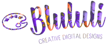 Colorful logo with the text 'Blululi Creative Digital Designs' on a transparent background