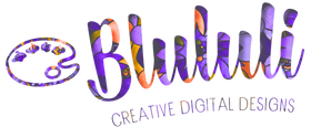 Colorful logo with the text 'Blululi Creative Digital Designs' on a transparent background