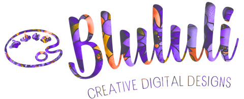 Colorful logo with the text 'Blululi Creative Digital Designs' on a transparent background